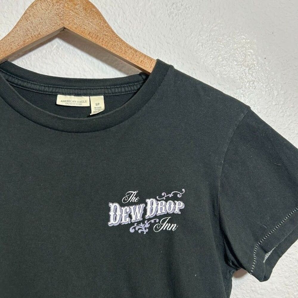 Y2K American Eagle Graphic Tee Shirt Womens S Black Dew Drop Inn Boxy Cotton - Picture 4 of 7
